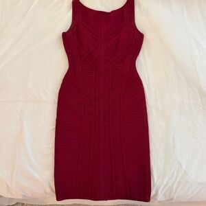 Herve Leger scoop neck low back mini dress in red size S